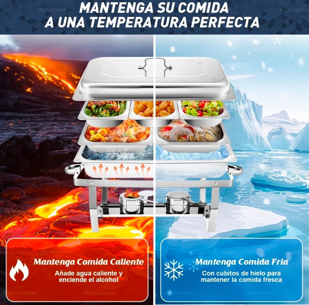 12L Ollas Vaporeras De Acero Inoxidable De Buffet Con 2+3 Insertos / Bufetera Acero Inoxidable