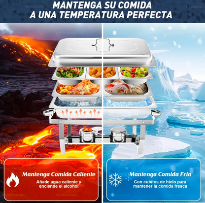 12L Ollas Vaporeras De Acero Inoxidable De Buffet Con 2+3 Insertos / Bufetera Acero Inoxidable