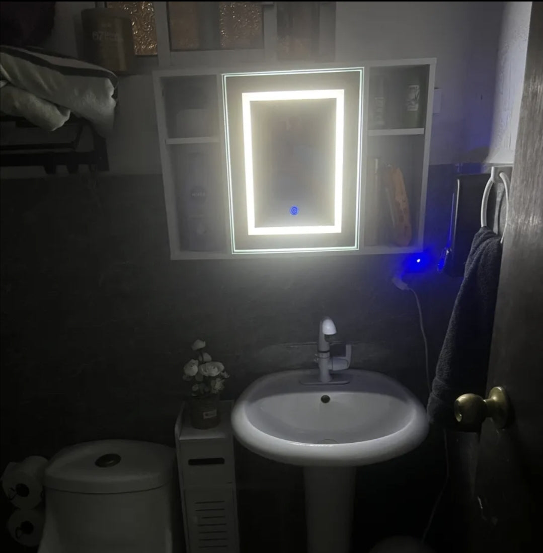Espejo con luz LED y mueble organizador 40x60cm