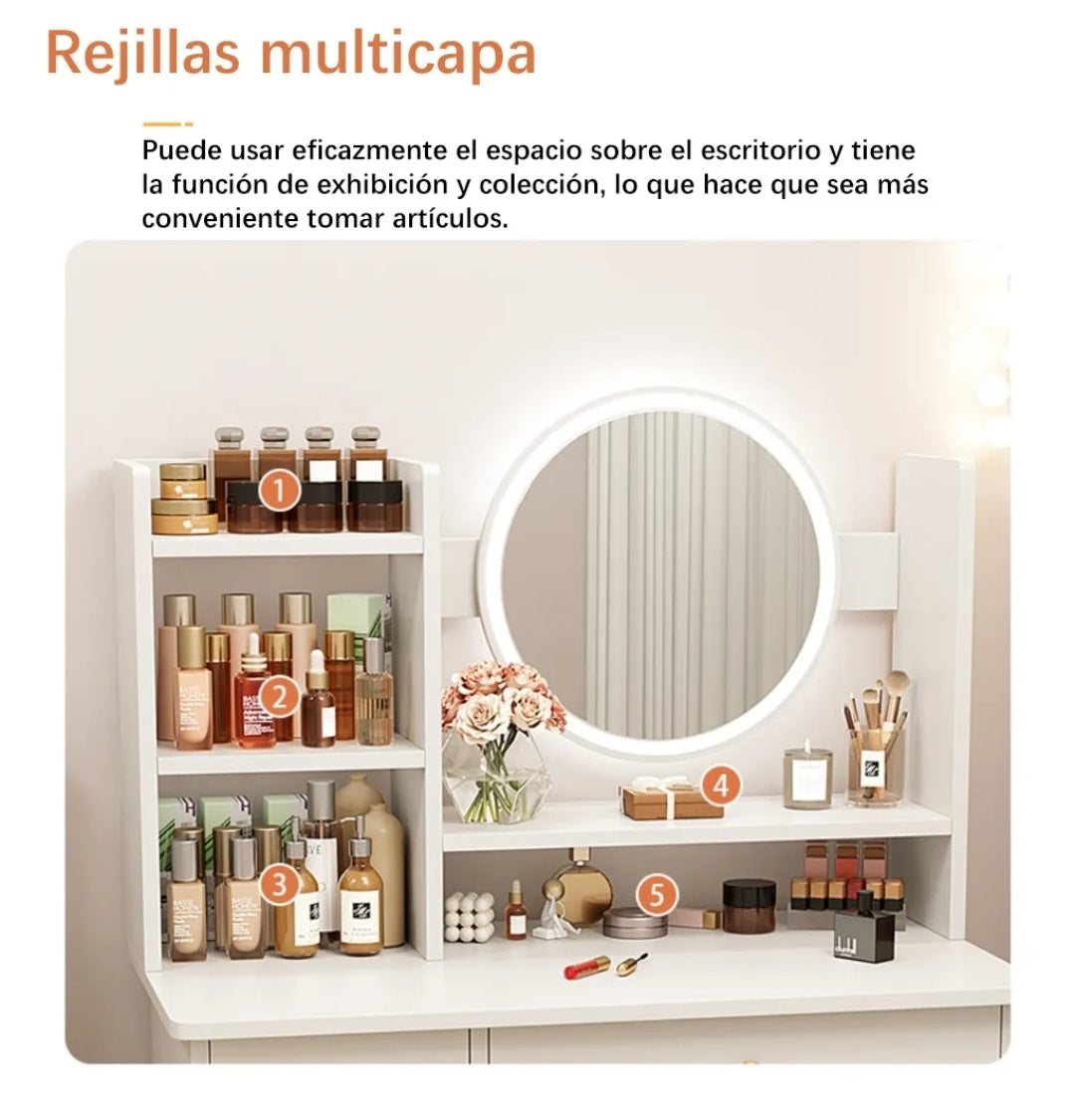 Tocador compacto moderno con espejo LED con repisas