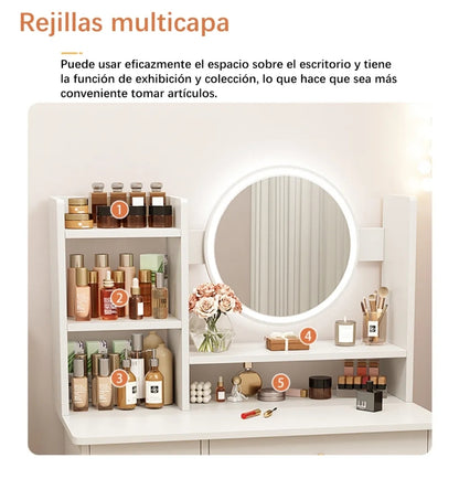 Tocador compacto moderno con espejo LED con repisas