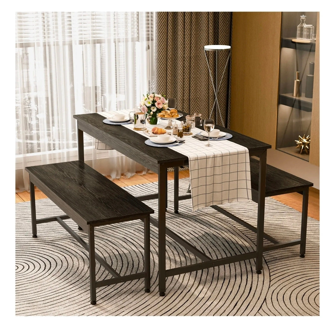 Conjunto De Comedor Rectangular Con 2 Bancos Para 4 Personas