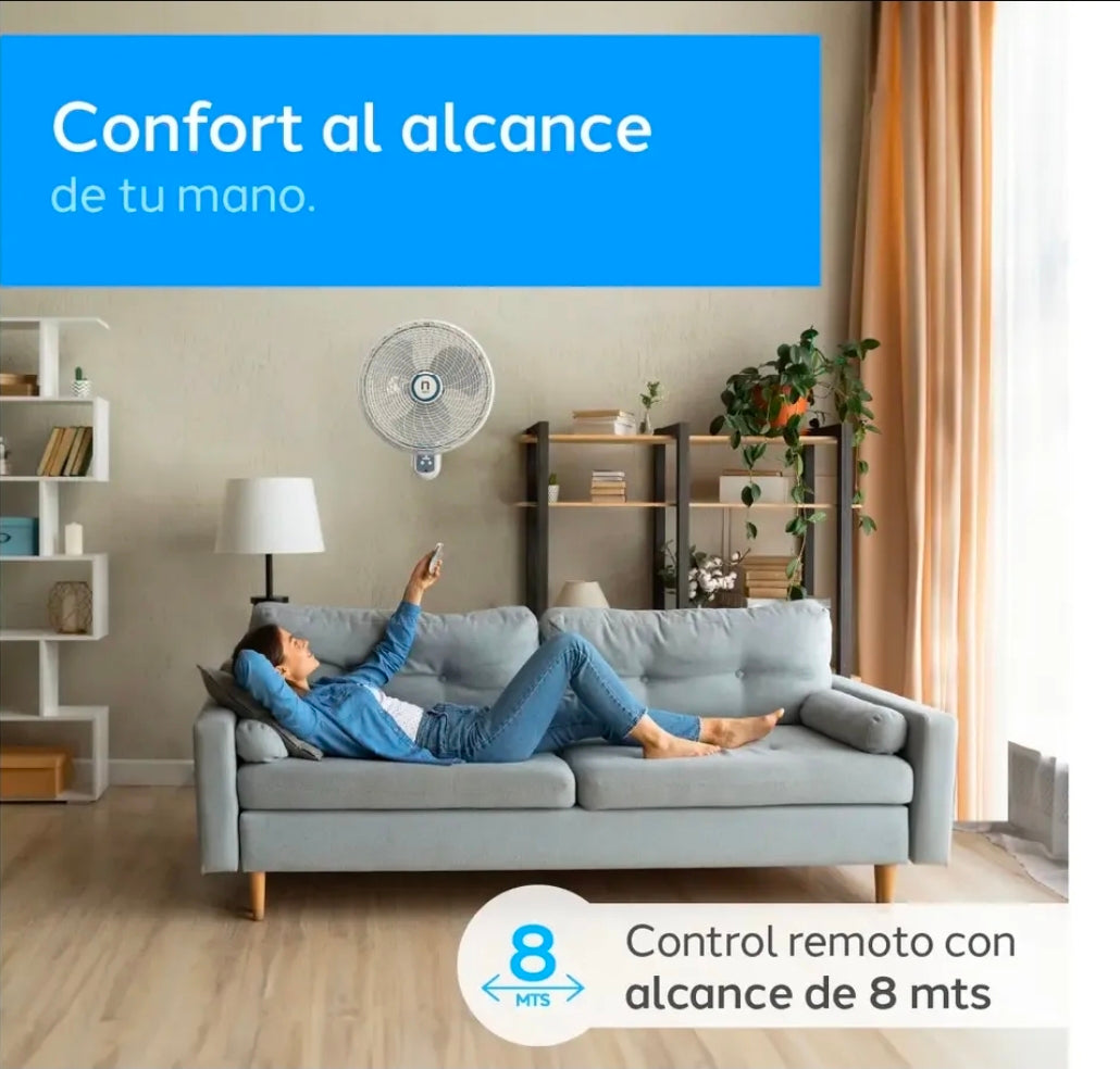 Ventilador de Pared con Control Remoto 18 pulgadas 3 Velocidades