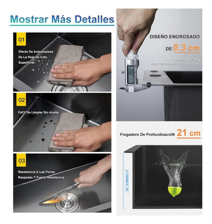 Fregadero de cocina acero inoxidable kit completo Tarja doble tina