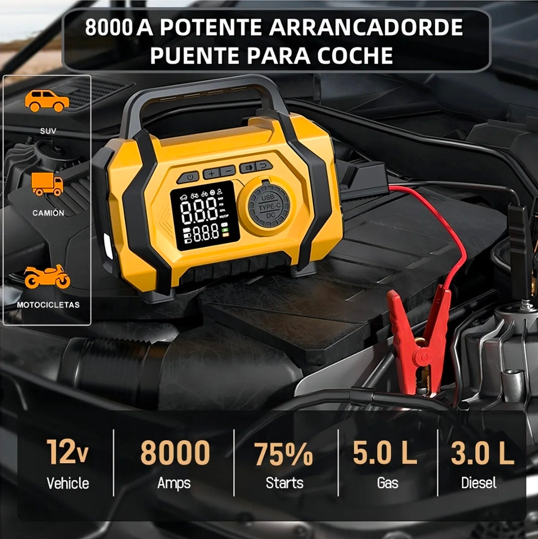 Arrancador De Batería De Auto Compresor De Aire 8000a Inflador 150psi Con Pantalla Con Smart Clip