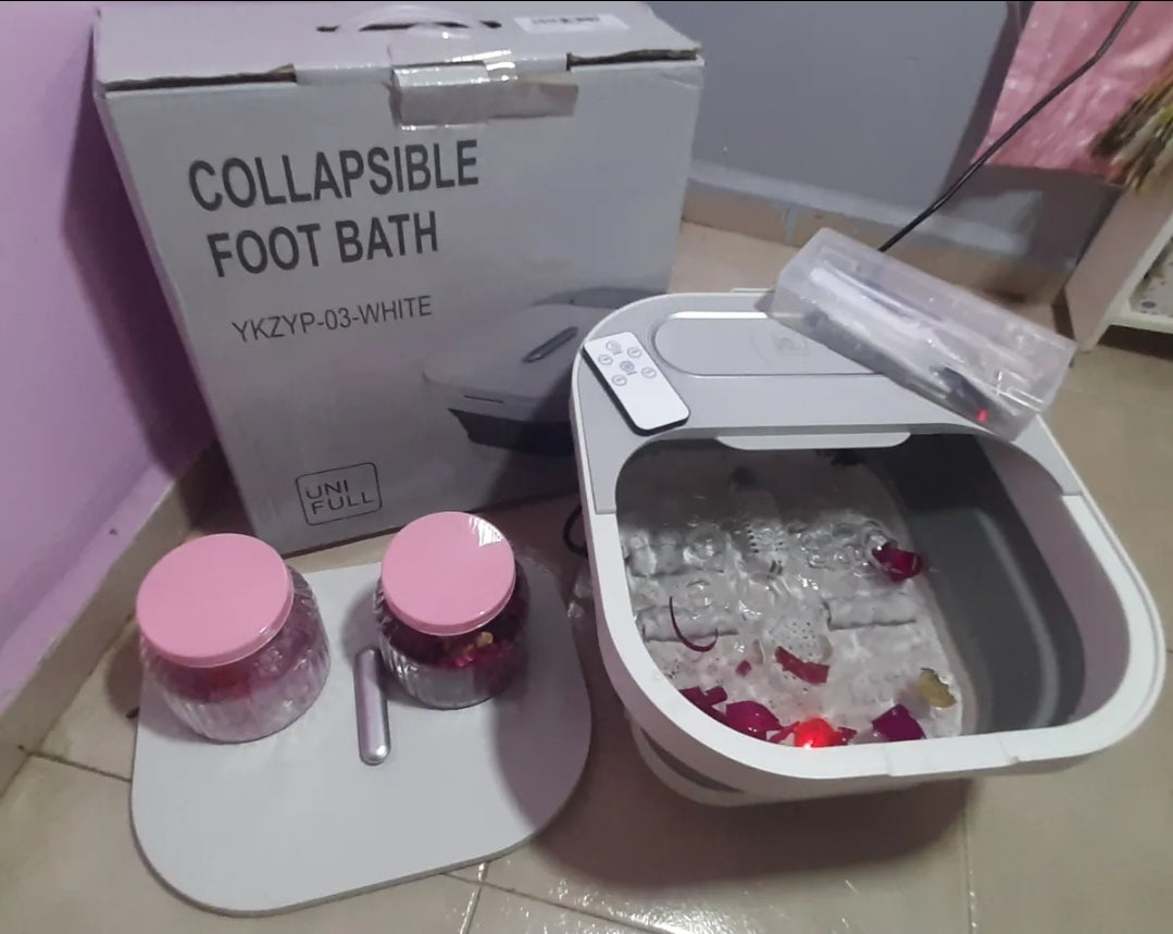 Tina spa eléctrica para pies plegable con burbujas y set pedicura
