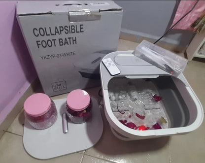 Tina spa eléctrica para pies plegable con burbujas y set pedicura