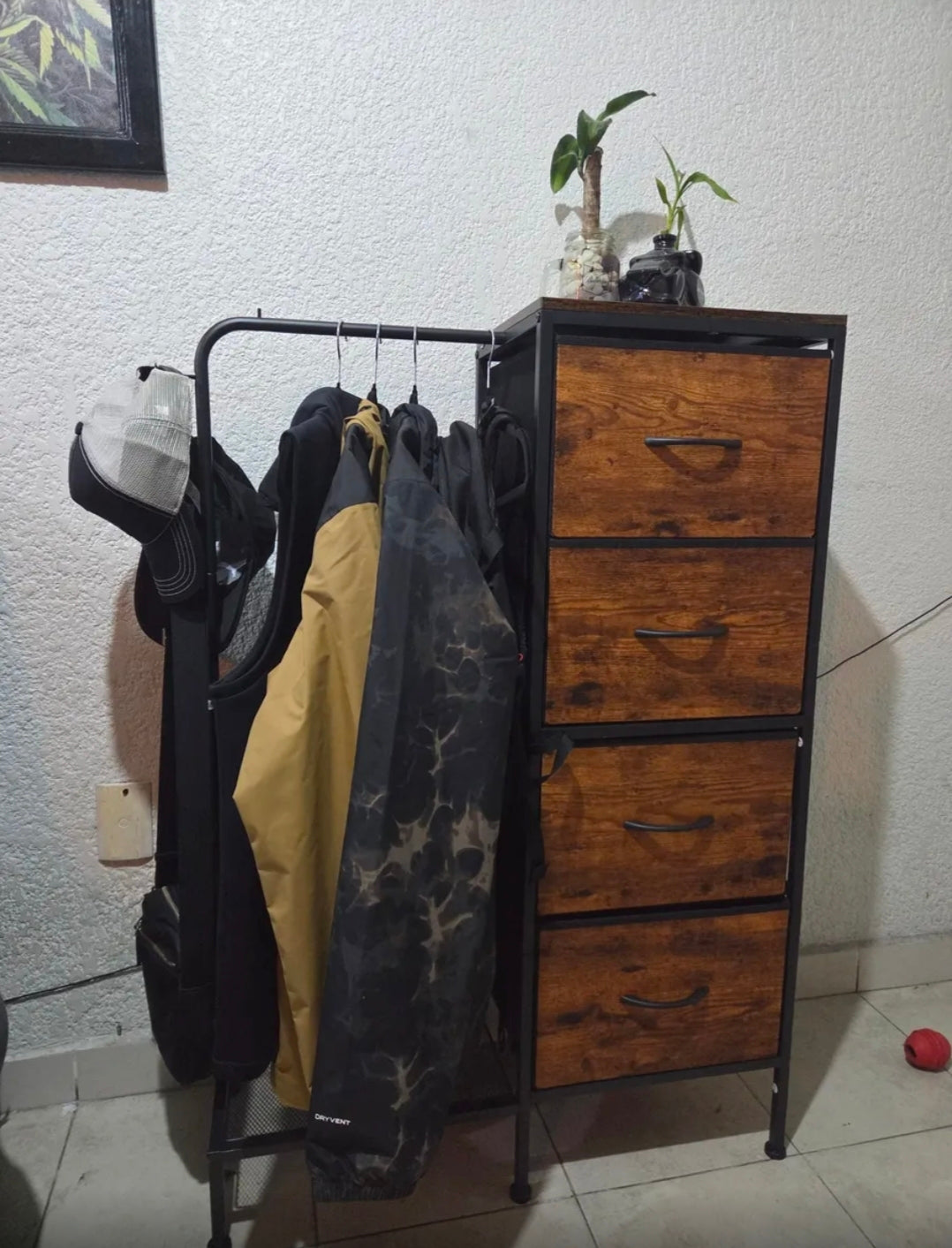 Perchero Rack Organizador Con Cajón color Marrón