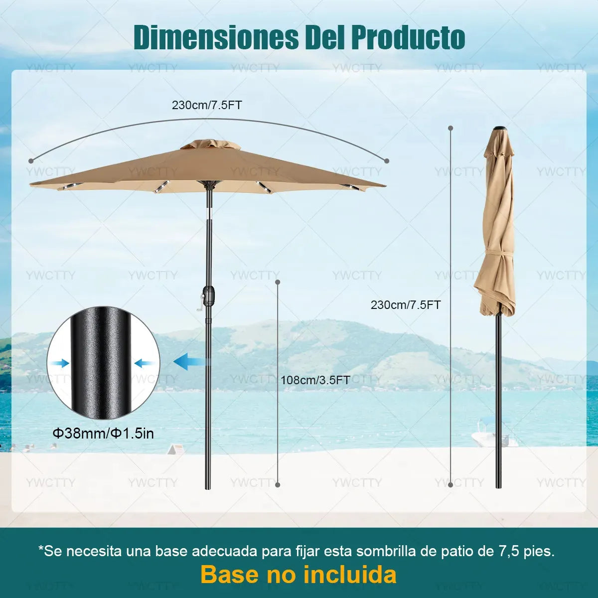 Sombrilla Para Jardin Y Playa 2.3m Exterior Plegable