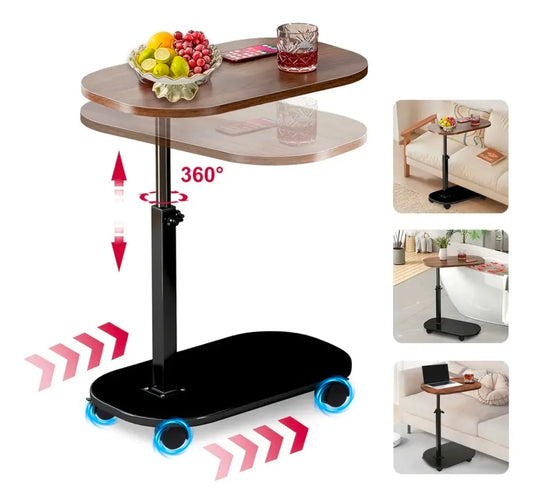 Mesa De Centro Altura Ajustable 45-80cm Con 4 Ruedas 360°
