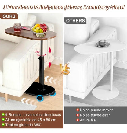 Mesa De Centro Altura Ajustable 45-80cm Con 4 Ruedas 360°