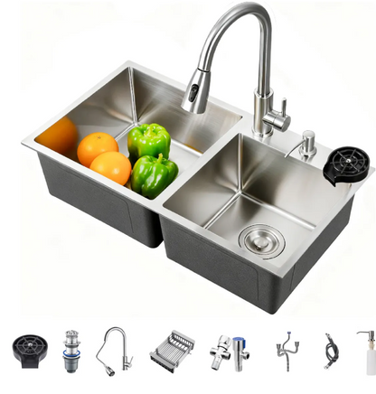 Fregadero de cocina acero inoxidable kit completo Tarja doble tina