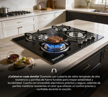 Parrilla 4 quemadores cristal templado RAGANET