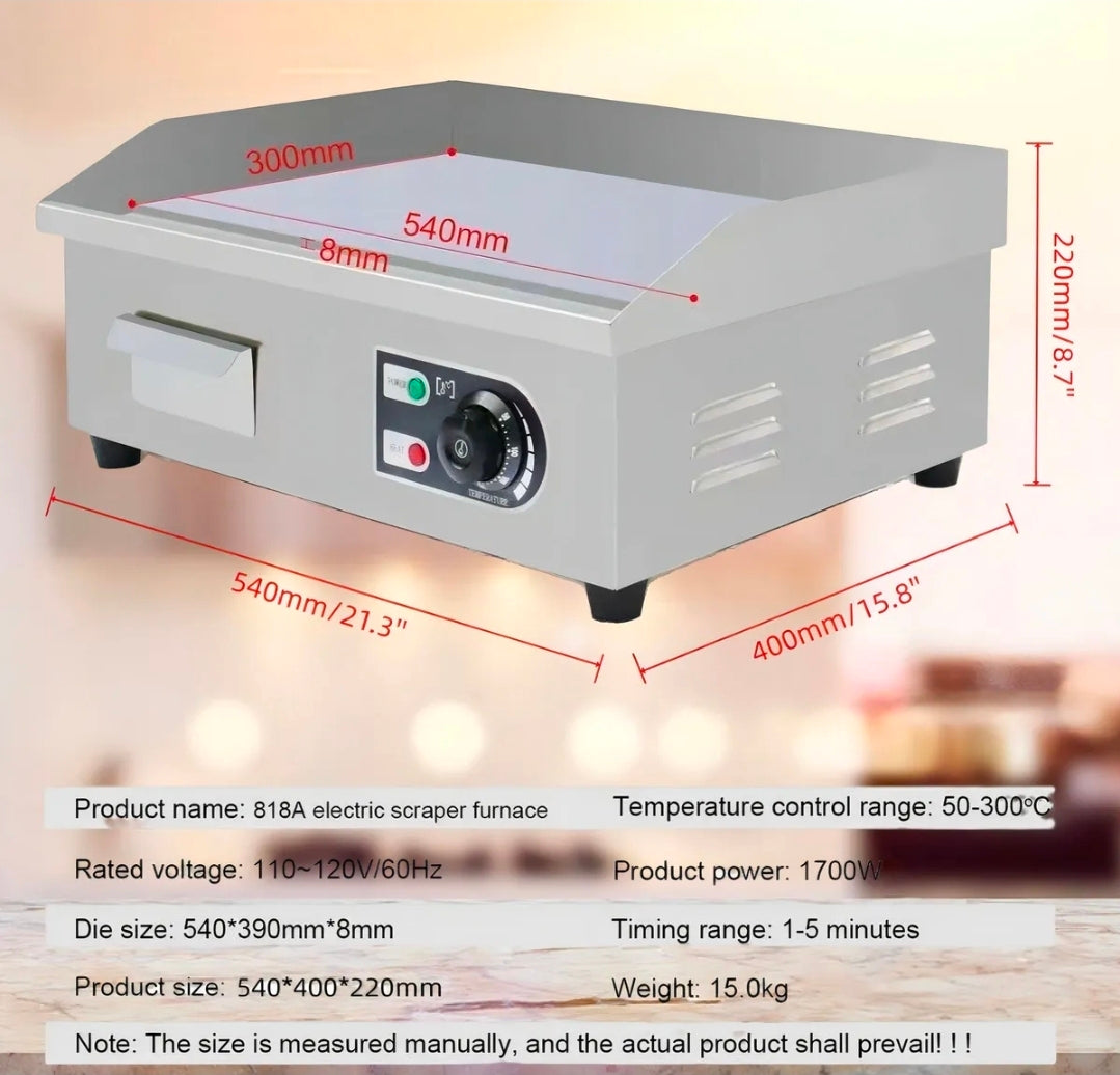 Parrilla Comal Plancha Eléctrica Industrial 110v 1700w Con pincel y espátula