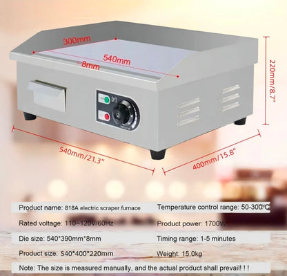 Parrilla Comal Plancha Eléctrica Industrial 110v 1700w Con pincel y espátula