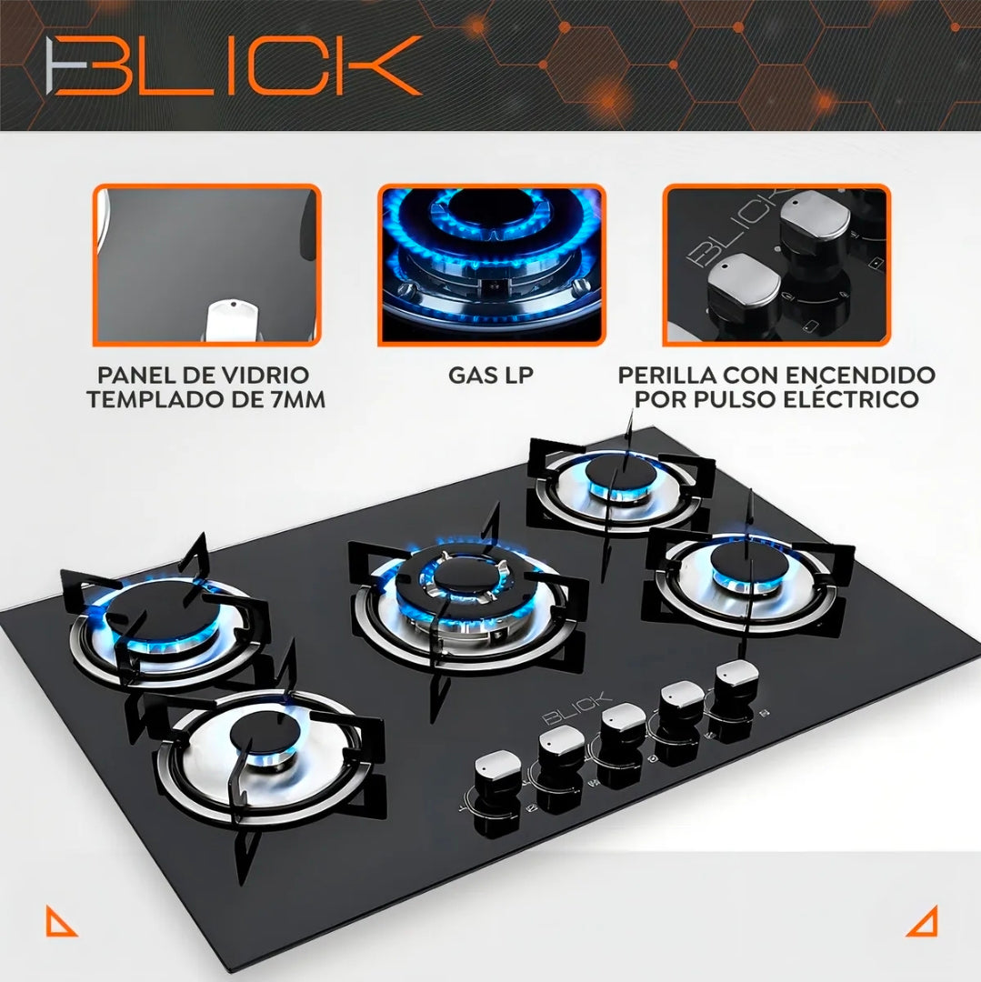 Parrilla Blick empotrable 5 quemadores  cristal templado