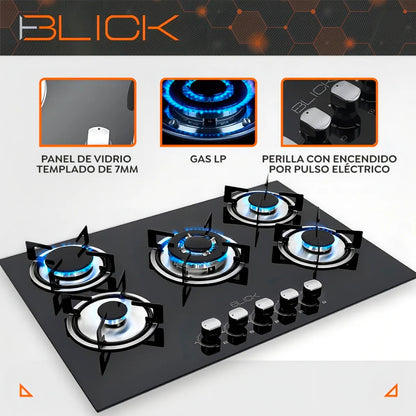 Parrilla Blick empotrable 5 quemadores  cristal templado