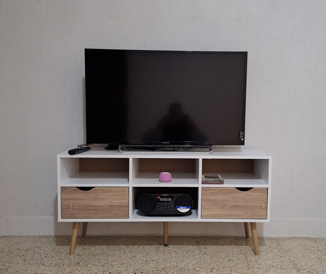 Mueble De Tv Estilo Nórdico Moderno Color Blanco Y Madera Marrón