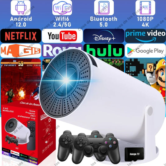 Proyector led Android Wifi Profesional Mini Portátil Con 2 Gamepads Y Más De 20000 Juegos Incorporados
