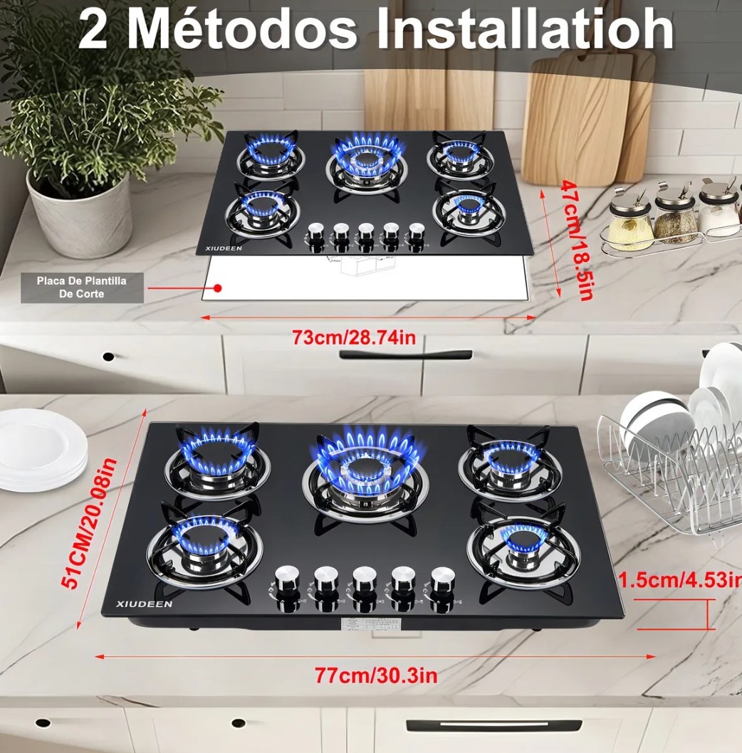 PARRILLA  XIUDEEN DE 5 QUEMADORES VIDRIO TEMPLADO