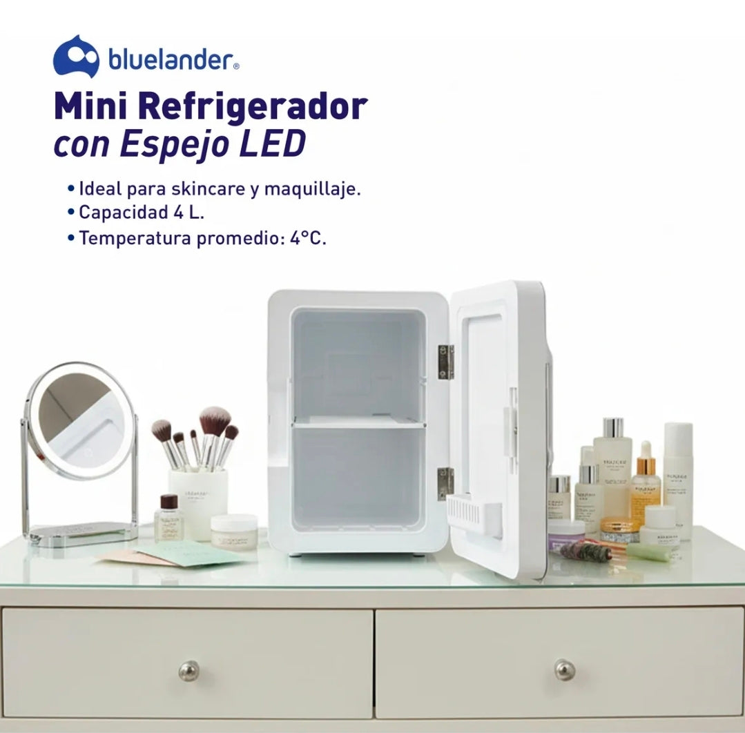 Mini Refrigerador Con Espejo Led Capacidad De 4 L