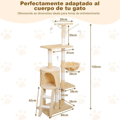 Juego Árbol Para Gatos Con Cesta, Torre y Rascador 140cm