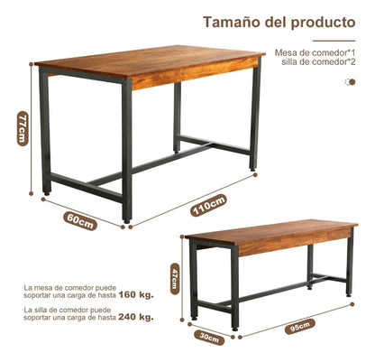 Conjunto De Comedor Rectangular Con 2 Bancos Para 4 Personas