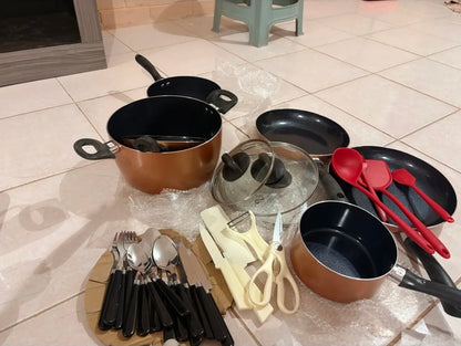 Batería De Cocina Antiadherente 34 Piezas - Juego De Ollas Y Utensilios De Aluminio