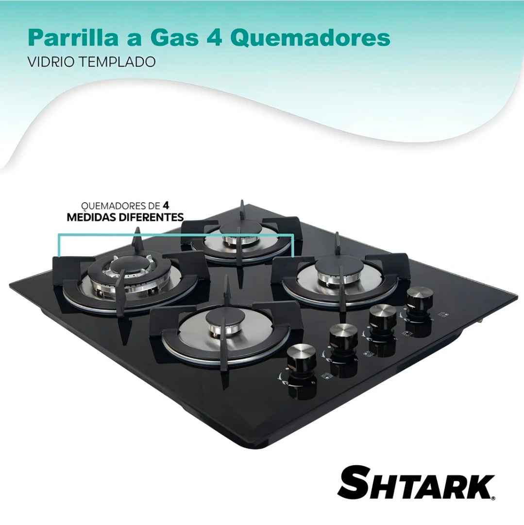 Parrilla A Gas 4 Quemadores Estufa Vidrio 7mm Empotrable SHTARK