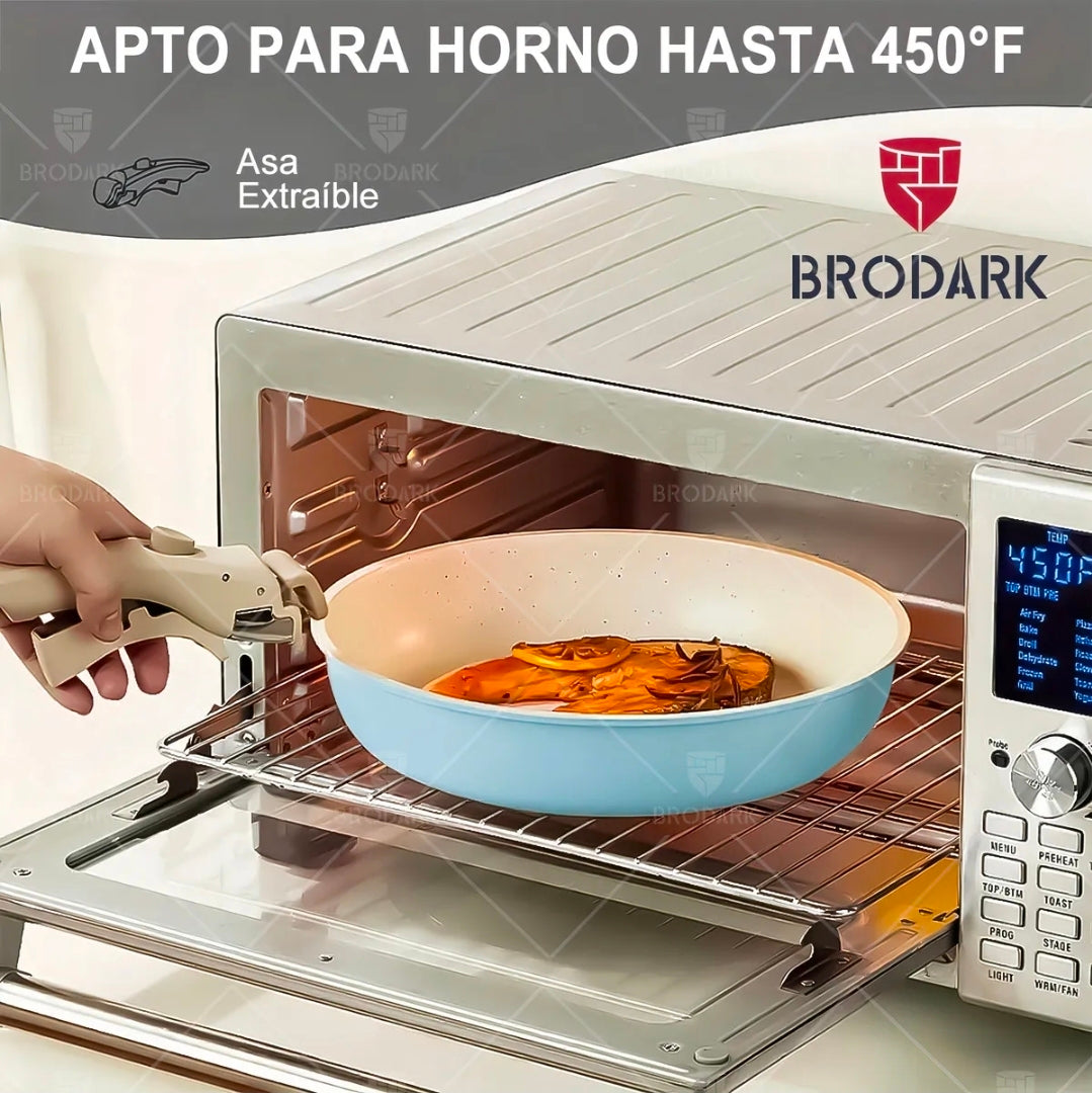 Bateria de cocina antiadherente 21 piezas con mangos desmontables