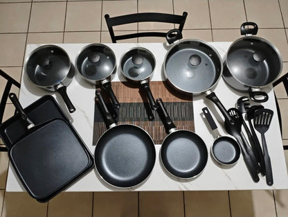 Batería De Cocina 20 Piezas De Aluminio Con Antiadherente Color Negro