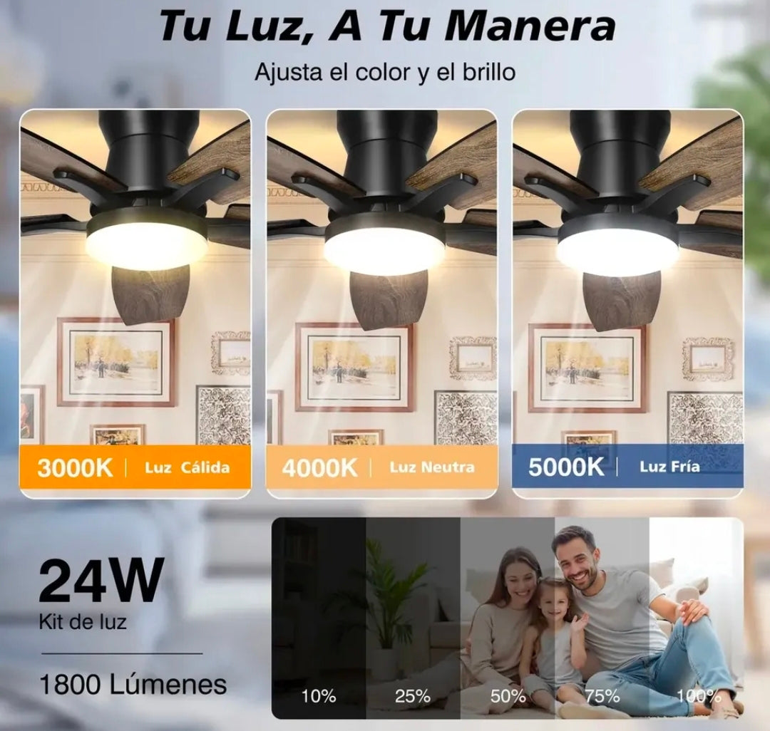 Ventilador De Techo Con Luz Y Mando A Distancia 1.07 M 60hz Negro/Madera