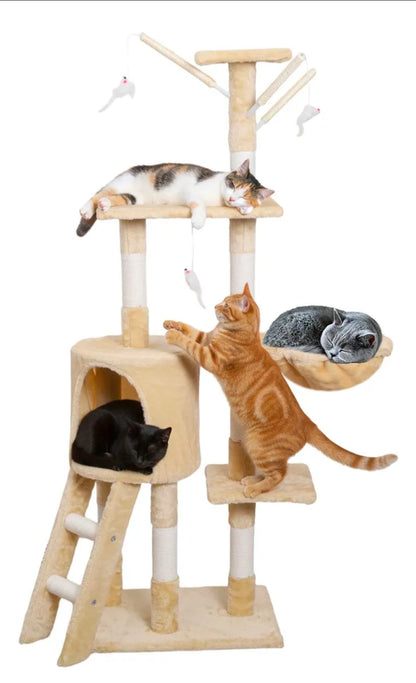 Juego Árbol Para Gatos Con Cesta, Torre y Rascador 140cm
