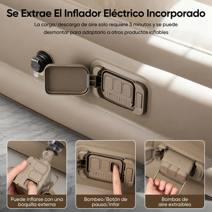 Colchón INFLABLE Queen Size Con Bomba Hinchable De 4000 Mah Marrón Claro