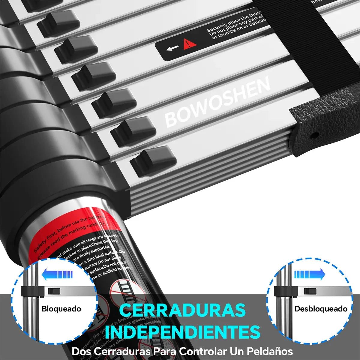 Escalera Telescópica Plegable 5 Metros Altura Ajustable Portátil Con Ganchos