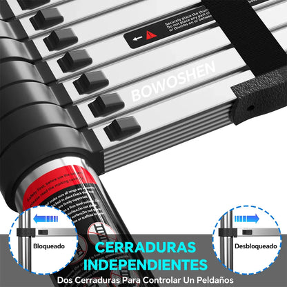 Escalera Telescópica Plegable 5 Metros Altura Ajustable Portátil Con Ganchos
