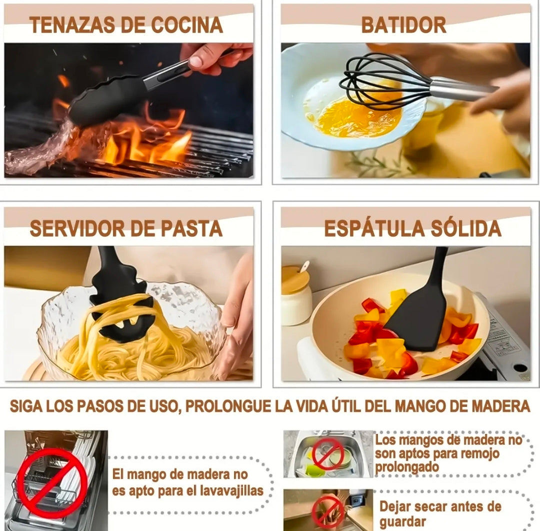 Utensilios Cocina De Silicona 44 Piezas Reposteria Espátulas Resistente Al Calor Con Mango Antideslizante Y Antiquemaduras