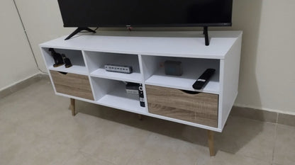 Mueble De Tv Estilo Nórdico Moderno Color Blanco Y Madera Marrón