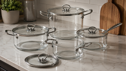 Juego De 4 Ollas De Vidrio Transparente Con Tapa Home Chef