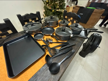 Batería De Cocina 20 Piezas De Aluminio Con Antiadherente Color Negro
