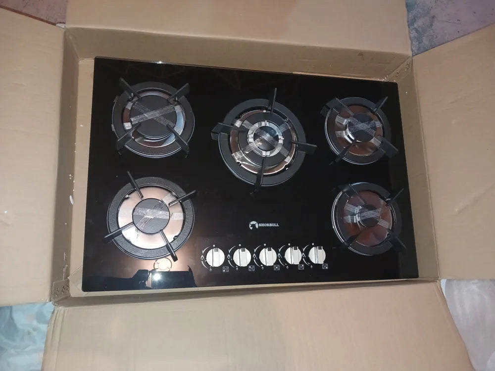 Parrilla  Shorbull  Estufa 5 Quemadores Gas Vidrio Templado Color Negro