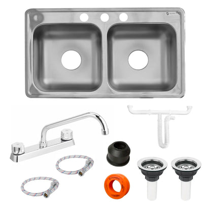 Kit De Fregadero Tarja Tina Doble Acero Inoxidable 84x48cm