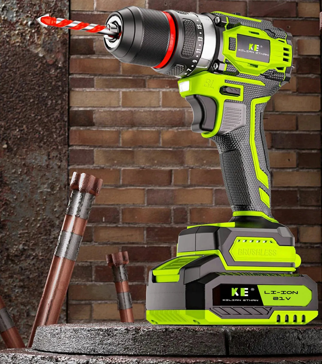 Kit 3 en 1 Taladro Percutor Brushless + Esmeriladora Inalámbrica + Llave Impacto Sin Escobillas