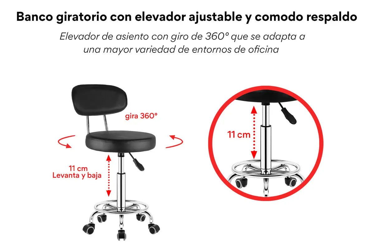 Silla de escritorio OUO LT00334E Taburete Giratorio negra con tapizado de cuero sintético