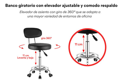 Silla de escritorio OUO LT00334E Taburete Giratorio negra con tapizado de cuero sintético