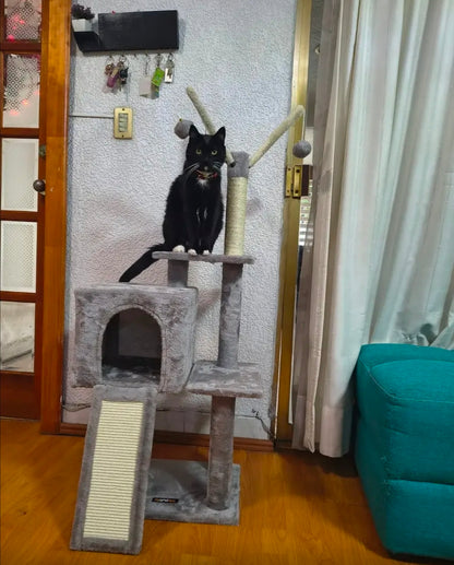 Árbol Para Gatos Con 3 Postes Y Cueva Color Gris Claro