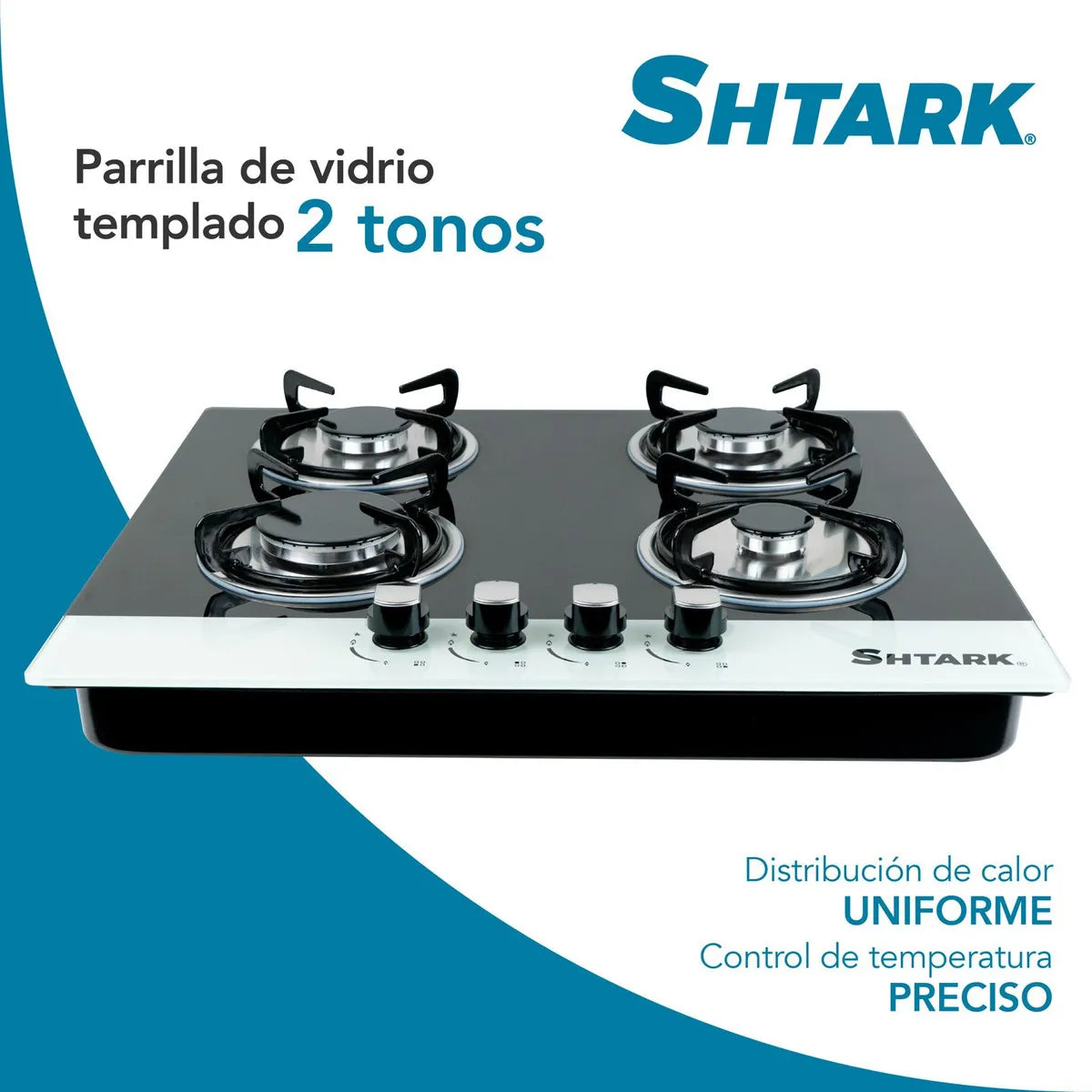 Parrilla Shtark A Gas Empotrable 4 Quemadores Vidrio Templado Negro/blanco