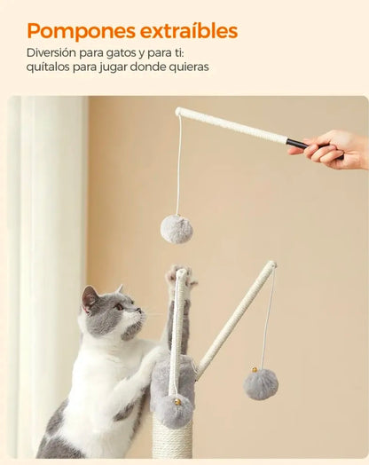 Árbol Para Gatos Con 3 Postes Y Cueva Color Gris Claro