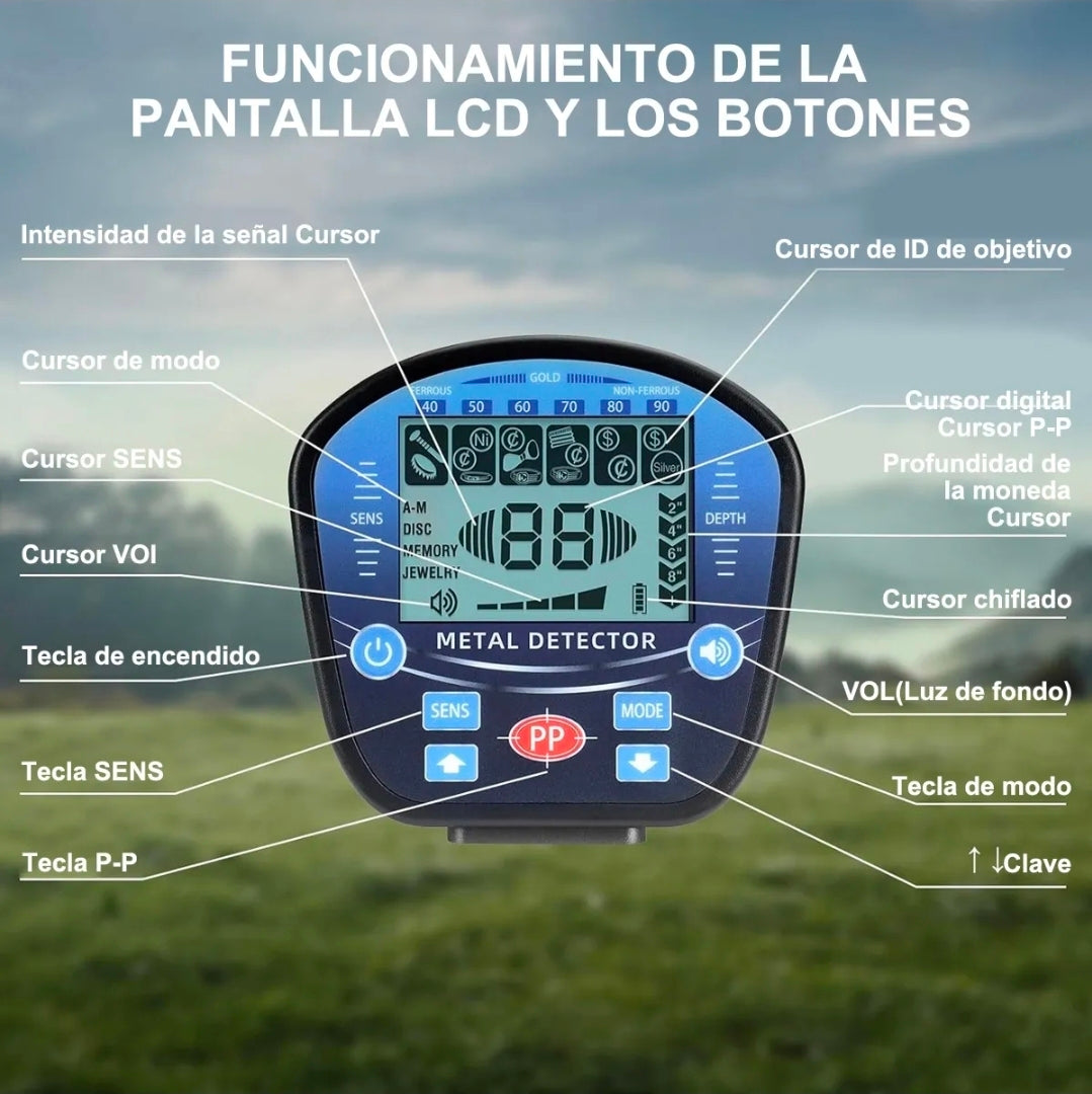 Detector De Metales Alta Precisión Impermeable 5 Modo+ LCD