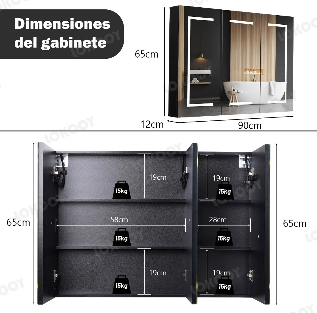 Mueble para baño con espejo led antivaho 90x65cm